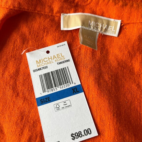 NWT Michael Kors Orange Linen Blend Short-sleeved Shirt XL - Picture 3 of 4